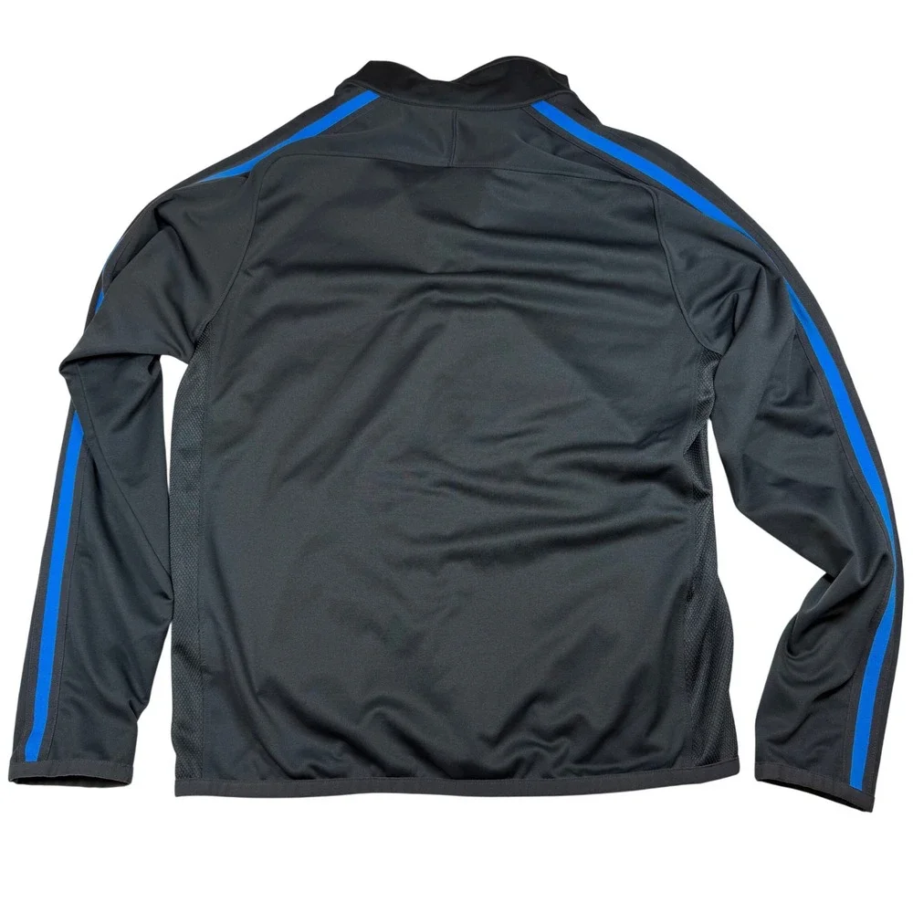 Nike Mens Track Jacket Full Zip Charcoal Grey Blue Stripe Mock Neck Medium